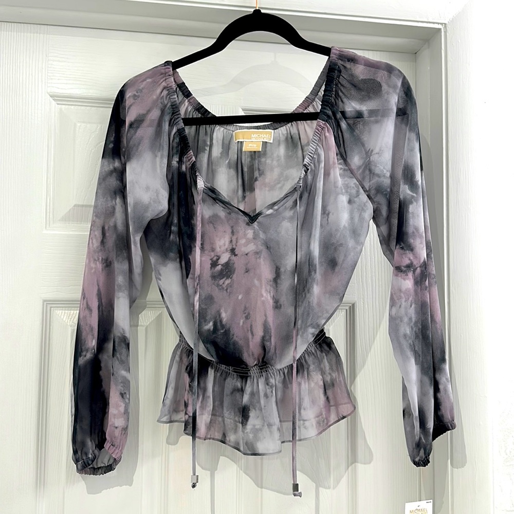 NWT Michael Kors Sheer grey pink black blouse size SP